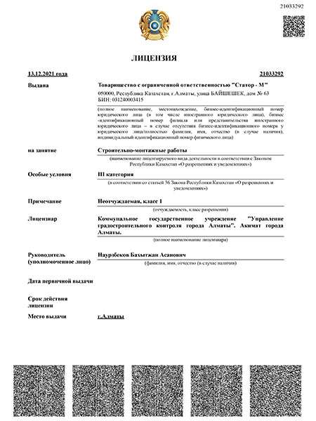 Лицензия Статор-М